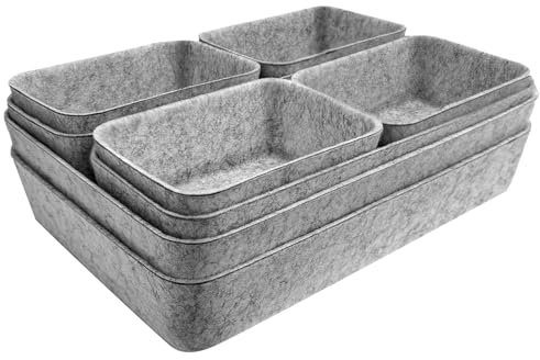 Captainfive 8 Stück Schubladen Organizer, Stapelbare Filz-Aufbewahrungsboxen, Schubladen Ordnungssystem für Schreibtisch, Schminktisch, Nachttisch, Schrank (Hellgrau)