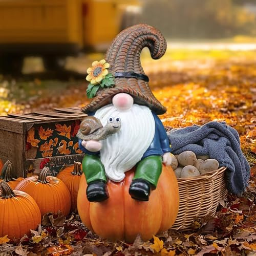 Herbst Dekoration Figur Gartendeko, Wichtel Kürbis Draußen, Aesthetic Zwerge Statuen für Tischdeko, Garten Deko