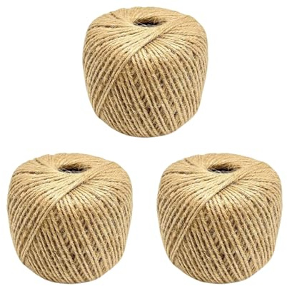 eMKay® Natural Garden Jute Twine 3 Ply - PACK OF 3 150m Balls of Garden Twine Garden String for Arts Crafts Gardening Wedding Décor Packing Christmas & Around the Home - 450 METRE / 1476 FEET APPROX