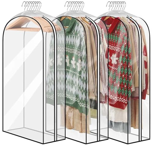 Kleidersack Anzug 3 Stück Kleidersack Transparent 60x102 cm Lang Kleiderschutzhülle mit Reißverschluss Abdeckung für Damen Herren Anzüge Kleider Mäntel Jacke Abendkleider Reisen