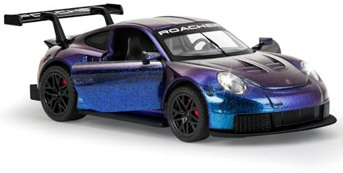 MODVKVK 911 GT3RS Modellauto 1:32, Spielzeugautos aus Druckgussmetall, Kinderspielzeugauto mit Ton und Licht mit Rückziehfunktion für Kinder ab 3 Jahren und Autosammler (Lila)