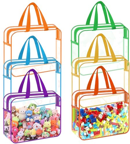 mumisuto 6 Pezzi Sacchetti Per Giocattoli In Pvc Trasparente, Borsa Trasparente Con Manico Per Riporre I Giocattoli, Riutilizzabili, Impermeabili, Per Giochi Da Tavolo, Blocchi Da Costruzione