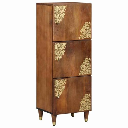 vidaXL Highboard mit Regal Braun 40 x 33 x 110 cm Massivholz Mango | Mit glänzenden goldenen Akzenten für einen eleganten Look, Viel Platz für deine kleinen Medienartikel,