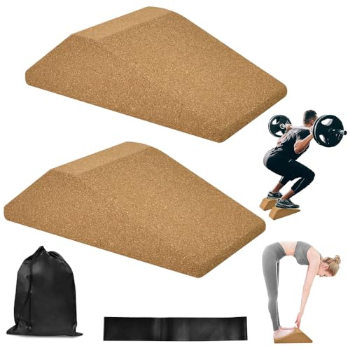 UHETLET Lot De 2 Blocs De Cale En Liège Pour Étirement Du Mollet Bloc De Yoga Antidérapant En Liège Étirement Des Mollets Planche Oblique Blocs De Yoga Talon Surélevé Repose Pieds