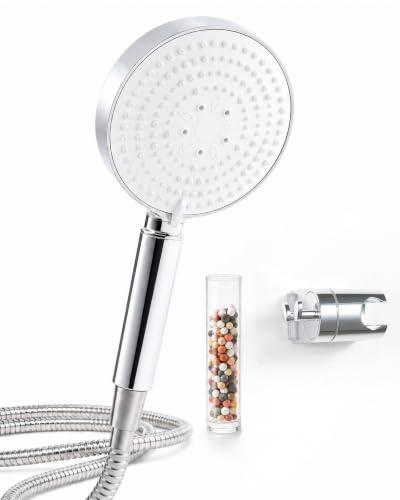 OFFO Set Completo Doccia con Filtro, Soffione + Flessibile + Supporto Parete,Bianco Coprifaccia 6 Modalità Getto Alta Pressione ​Bianco Coprifaccia, Cromo