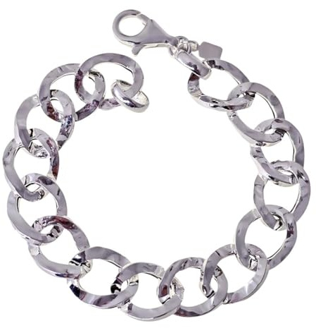 Inmaculada Romero IR Pulsera Eslabones Grandes en Plata de Ley 925m de 19cm. asas huecas de 16 x 12mm.