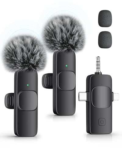 KUKIHO 3-in-1 Wireless Lavalier Microphone for iPhone, iPad, Android, Camera - Noise-Canceling Mini Mic with 2.4G Ultra-Low Latency for Vlog, TikTok & YouTube Streaming (2 Mics)