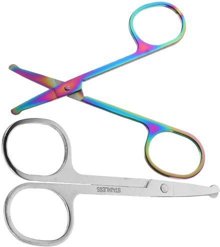 FRCOLOR Tijeras de Acero Inoxidable para Uso Profesional y Doméstico 2 Piezas para Recortar Vello Nasal de Cejas Diseño Seguro