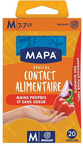 Spontex Food Contact 20 guantes desechables de nitrilo, aptos para alimentos, sin látex y sin polvo, talla M