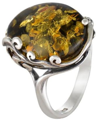 Holiday Gift Shops Bague Adulte en Argent Sterling et Ambre Vert Baltique Dana - Taille 62.75