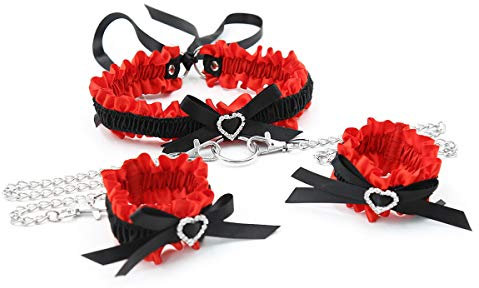 Kit de Bondage Harness Geschirr Handschellen Halsband Sex Erotik Herz Rot mit Kette Bondageset Fetisch sexspielzeug,Bettfesseln Körperfesseln SM Rollenspiel Zubehör für Paare Anfänger Einstellbar