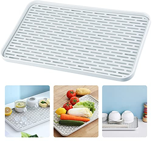 SOSMAR Drainer with Drip Tray - Dish Drain Board - Water Collection Drying Tray Trivet for Fruit, Mug, Utensils, Bathroom Accessories, Coffee and Tea, 39 x 22.5cm Grey