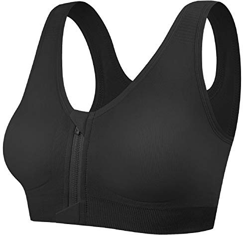 Tuopuda Women's Sports Bra - Zip Front, Comfy Post Surgery, High Impact Wireless, Running Bra, Cross Back Support, Removable Pads, Yoga Bra for Workout Fitness