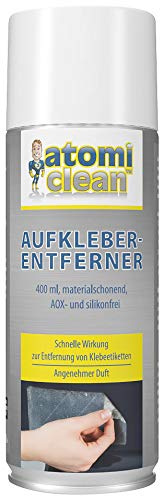 AtomiClean Etiketten Entferner: Aufkleber-Entferner, materialschonend, AOX- und silikonfrei, 400 ml (Kleber, Etiketten-Löser, Öl)
