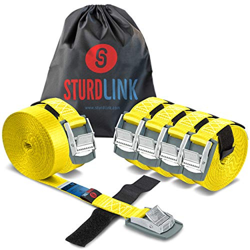 Sturdlink 6 stycken små spännremmar 25 mm, 250 kg, 2 m med spänne och skydd + kardborrefäste för cykeldörr, kajak, surfbräda, kanot, sup, släpvagn, takbox, bil, säckkärra, camping