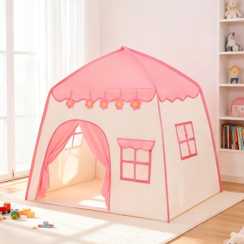 LimitlessFunN Flower Kids Play Tent | Includes Star Lights & Carrying Case |, Children Indoor Castle Playhouse For Girls, Toddlers, 39D x 51W x 51H