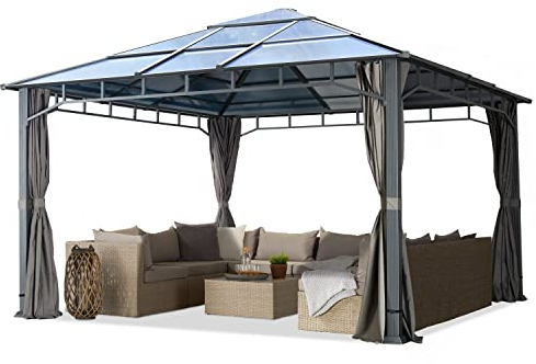 TOOLPORT Gartenpavillon 4x4 m Polycarbonat Dach ca. 8mm Pavillon 4 Seitenteile Partyzelt grau ca. 9x9cm Profil