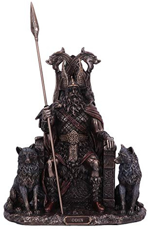 Nemesis Now Bronzefigur Odin All Father Wölfe und Thron, 22 cm