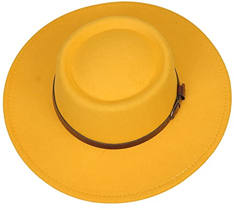 JK Home Sombrero vintage de ala ancha Fedora Floppy para el sol, fieltro de lana, para playa, princesa, Cloche, Derby, Bowler, iglesia, fiesta, sombrero de pescador, A: amarillo, Talla única