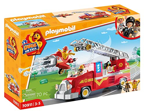 Playmobil DUCK ON CALL 70911 Fire Rescue Truck, Light and Sound, Fire Engine Toys for Children Ages 3+