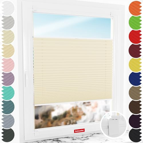 Schuette® Plissee ohne Bohren zum Kleben ● Thermo Kollektion: Milk Tea (Beige) ● 75x200cm (Breite x Höhe) ● Suprafix Faltrollo Klebehalterung ● Bequeme Rollo Montage inkl. Video