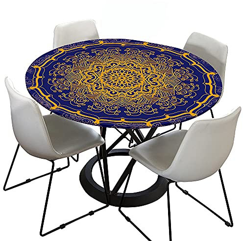 Morbuy Rund Tischdecke Elastisch, Mandala Rund Tischdecken Wasserdicht Lotuseffekt Abwaschbar Abwischbar Tischtuch für Dekoration Küchentisch Garten Outdoor (Durchmesser 130cm,Lila)