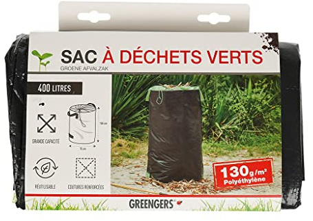 Greengers - Gartenabfallsäcke - Gartenabfallsack Grün/Rasen XXL 400L, Gartenabfallsack XXL 400L, Gartenabfallsack 400L - 1 Tasche - 2 Griffe, Autostabler Beutel - Ø 103 x H 124 cm
