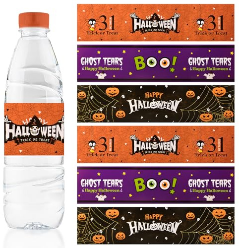 URROMA 60 St點k Happy Halloween Wasserflaschenetiketten wasserdichte Wasserflaschenaufkleber K黵bis Wrap Around Wrappers Geistertr鋘en Party Zubeh鰎 f黵 Halloween Party