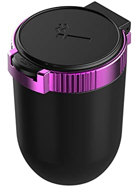 Auto Aschenbecher mit Deckel & Blaue LED Licht, Surakey Tragbarer Edelstahl Fahrzeug Rauchfreien Aschenbecher Zigarette mit LED Beleuchtet für Autotassenhalter Vans Haus Büro Outdoor Camping,Lila