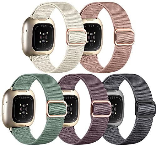 Charlam 5 Pack Nylon Armband Kompatibel mit Fitbit Versa 3/ Versa 4/ Fitbit Sense/ Sense2 Armband, Weiches Geflochtenes Nylon Sport Loop Ersatzarmband für Damen Herren, Mehrere Farben