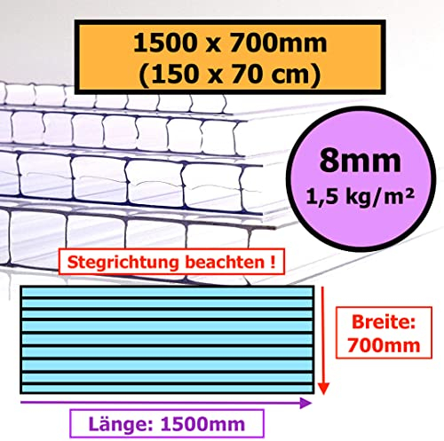 ◼️ Gewächshausplatten ◼️ 700 x 1500 mm ◼️ Doppelstegplatte ◼️ Hohlkammerplatte ◼️ Polycarbonat ◼️ 4 mm ▪️ 6mm ▪️ 8 mm ▪️ 10 mm Stärke ◼️ (8mm | 5 Stück)