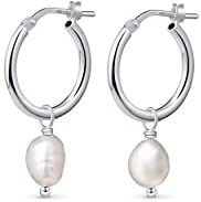 Amberta Frauen 925 Sterling Silber Süßwasser Perlen Ohrringe