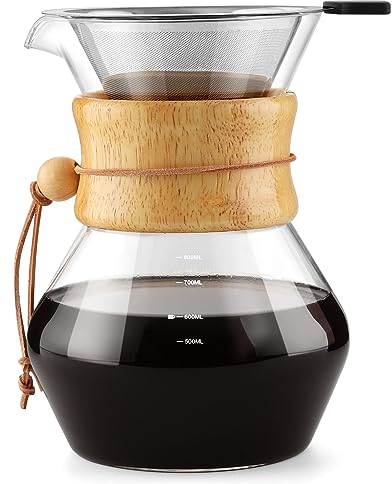 COPOTEA Pour Over Kaffeebereiter mit doppelschichtigem Edelstahlfilter, kaffeekanne mit filter Kaffee-Tropfer Brauer, Borosilikatglas, Kaffeekaraffe (800ml)