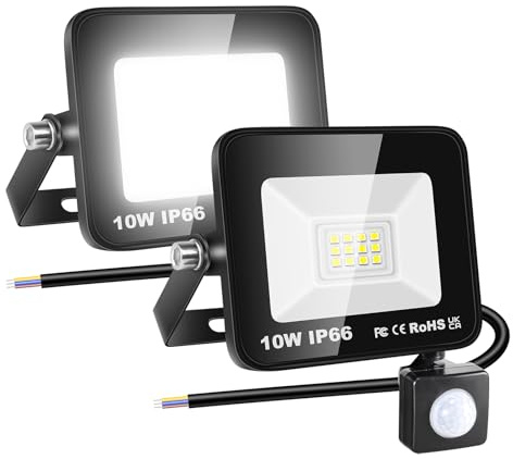 RIGIDON 2x 10W PIR aussenleuchte bewegungsmelder led strahler, außen lampe | 1000lm, ohne stecker, 6000K kaltweiß, wasserdicht, led flutlicht, außenleuchte, für garten garage innenhöfe carport hauswand