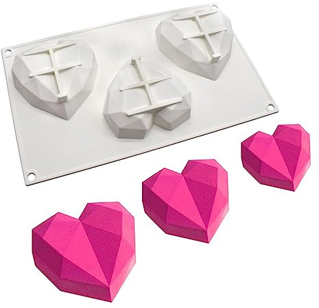 Molde de silicona con forma de corazón de diamante, accesorios para pasteles, moldes de cocina, cubitos de hielo, galletas, pastelería, molde manual para hornear (corazón amante J_11.76 x 6.88 x 1.2
