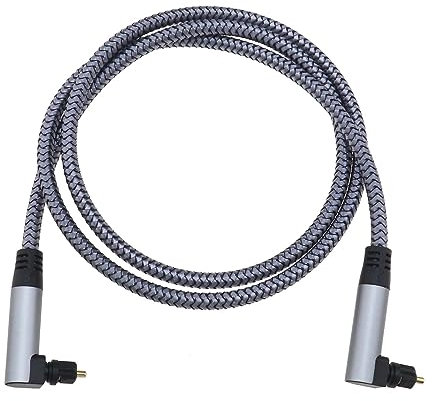 SING F LTD Doppio cavo audio ottico ad angolo retto a 90 gradi con spina a rotazione libera a 360 gradi, cavo Toslink in nylon intrecciato audio digitale in fibra ottica da maschio a maschio, 1 m