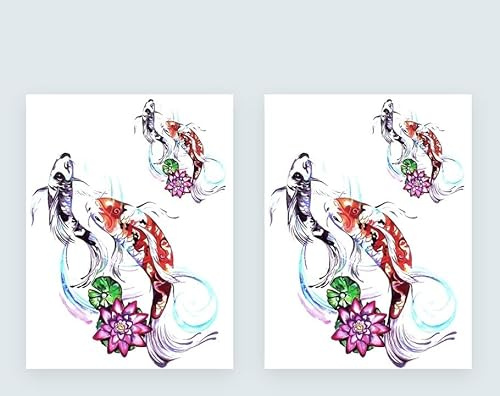 2 Blätter Temporary Koi Tattoo Japanische Koi Tattoo Fake Tattoo 4 Motiven LC768x2