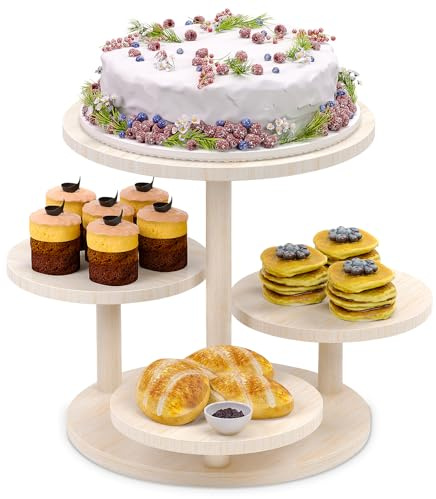 HURZMORO 4 Tier Round Cupcake Tower Stand for 50 Cupcakes,Wood Cake Stand with Tiered Tray Decor,Farmhouse Tiered Tray Decor,Cupcake Display for Birthday Graduation Baby Shower Tea Party,White