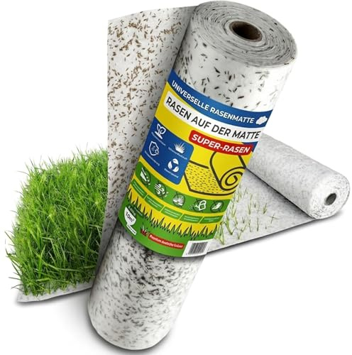 Matte mit integrierten Rasensamen - Gras auf der Rolle für eine einfache Aussaat - biologisch abbaubare Rasenvlies-Grassamen schnellkeimend- Rasenrolle (100m²) - Rasenmatte