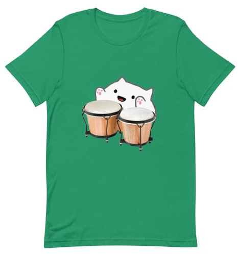 Lustiges Bongo-Katzen-T-Shirt mit niedlichem Musikinstrument, Kätzchen, Meme, Cartoon, Unisex, Kelly, Größe L
