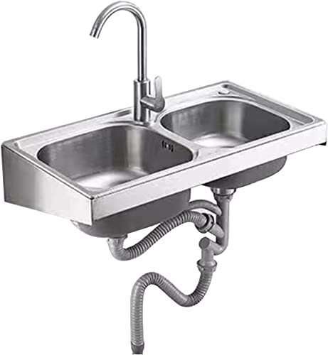 Waschbecken für zu Hause, Küchenspülen, Wandmontage-Waschbecken, gewerbliches Küchenspülbecken aus Edelstahl 304, Händewaschen, mit Schwanenhals-Wasserhahn und Sieb, für Restaurant,