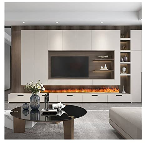 Suuim Inserto para Chimenea eléctrica Chimenea eléctrica Ultrafina empotrada de 70 Pulgadas con Llama Realista 3D, Chimenea de decoración Interior, Panel eléctrico Delgado Negro