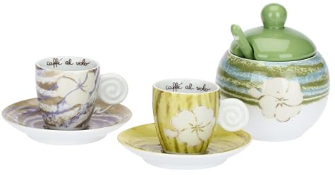 THUN - Set 2 tazzine con zuccheriera, Oasi - Porcellana - 6 * 9cm zucch 12cm cucch 13cm