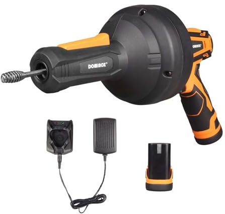 DOMINOX 12V Akku Abflussreiniger mit 7m Reinigungsspirale und 2.0Ah Batterie, Handheld Abflussreiniger Spirale für Toilette, Abwasser, Waschbecken 1.9-5cm Rohr