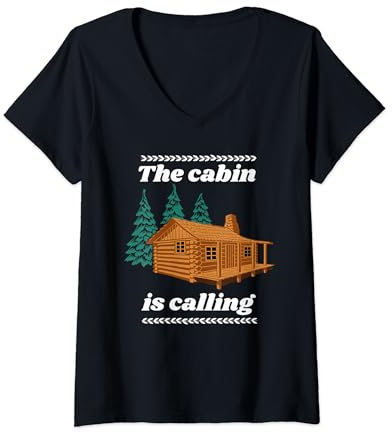 Cabane en rondins de construction de chalet appelle cabane en bois camping forêt T-Shirt avec Col en V