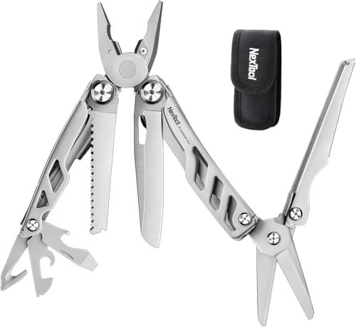 NexTool Flagship Pro Multitools 16 in 1 Faltbares Edelstahl Multifunktionale Zange, Taschenmesser mit Flasche/Dosenöffner, Schere, Messer und Säge für Camping, Reparieren, Männer Geschenke-Silber