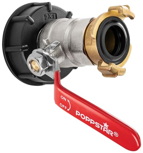 Poppstar IBC Auslaufhahn für IBC Container mit System Geka Kupplung (1 Zoll) IBC Adapter mit Wassertankdeckel und Schlauchanschluss