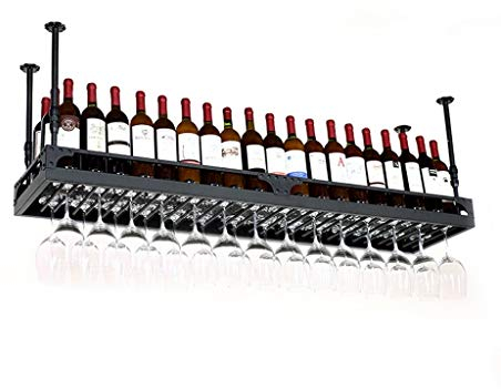 Portabottiglie Portabottiglie per vino Altezza regolabile, Portabottiglie per vino sospeso montato a soffitto Portabottiglie per calici in ferro metallico Portabottiglie per calici NERO, Dim