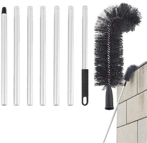 Nettoyeur de gouttières télescopique, brosse de gouttière hérisson de 90 pouces avec poteau extensible, brosse de nettoyage de gouttière réutilisable pour les feuilles et les débris faciles, brosse d
