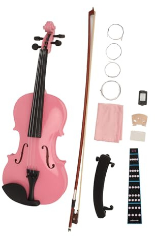 4/4 Akustische Violine Set, Anfänger Vintage Massivholz Violine Starter Kit mit Box Kolophonium Schulterstütze Mixer Saite Bogen Griffbrett Aufkleber (Rosa)